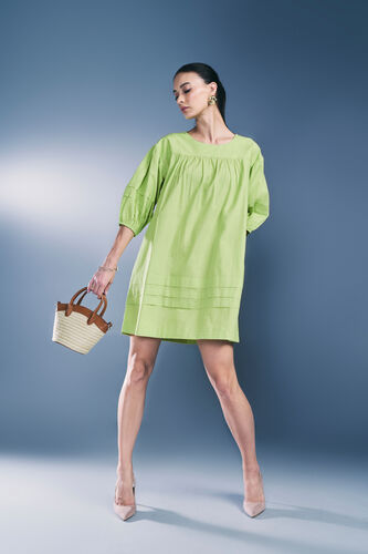 Green Drop Cotton Dress, Green, image 3
